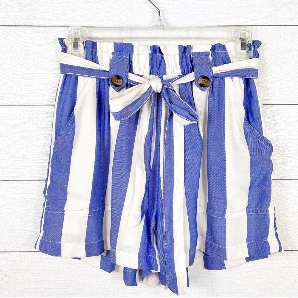 American Eagle High Waist Striped Shorts Blue White Lined